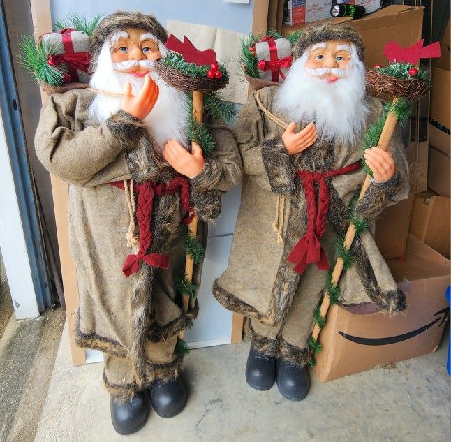 2x - Northlight 48" Olive Green Santa Claus with Gift Bag Standing Christmas F