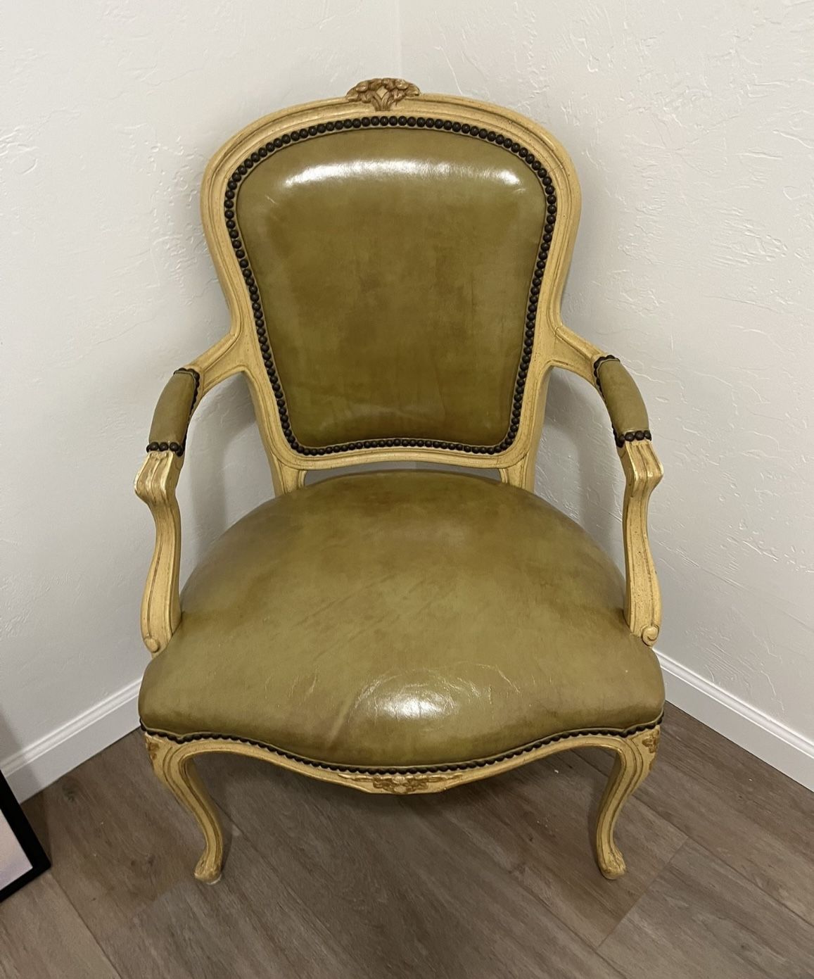 Vintage French Green Leather Louis XVI Chair