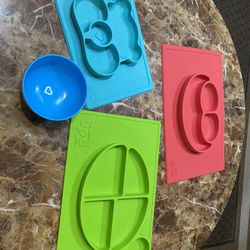 Set of (3) Large Silicone Plates & Suction Bottom Bowl / Price is for All  