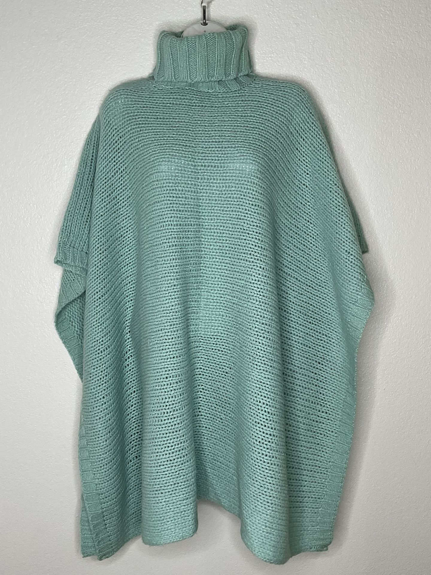 Women’s Poncho  Cape  Knitted Cowl Neck Light Turquoise 