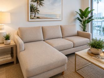 Modern Beige Sectional Sofa with Chaise Lounge – Delivery Available
