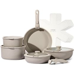 CAROTE 15pcs Pots and Pans Set, Nonstick Cookware Set Detachable Handle