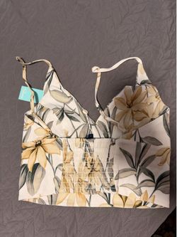 Shore Floral Smocked Crop Top – Yellow & Green, Size S