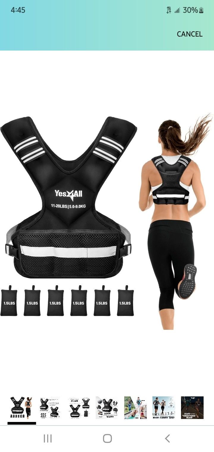 Yes4All Adjustable Weighted Vest 11-20lbs with Reflective Strip, Large Weight Vest for Strength Training for Men & Women