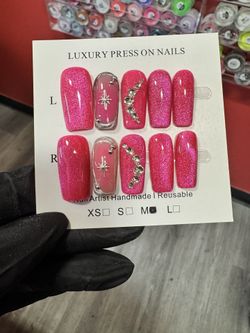 Pink CatEye Press On Nails