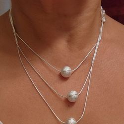 925 Silver Three Layered Bead Necklace Chains