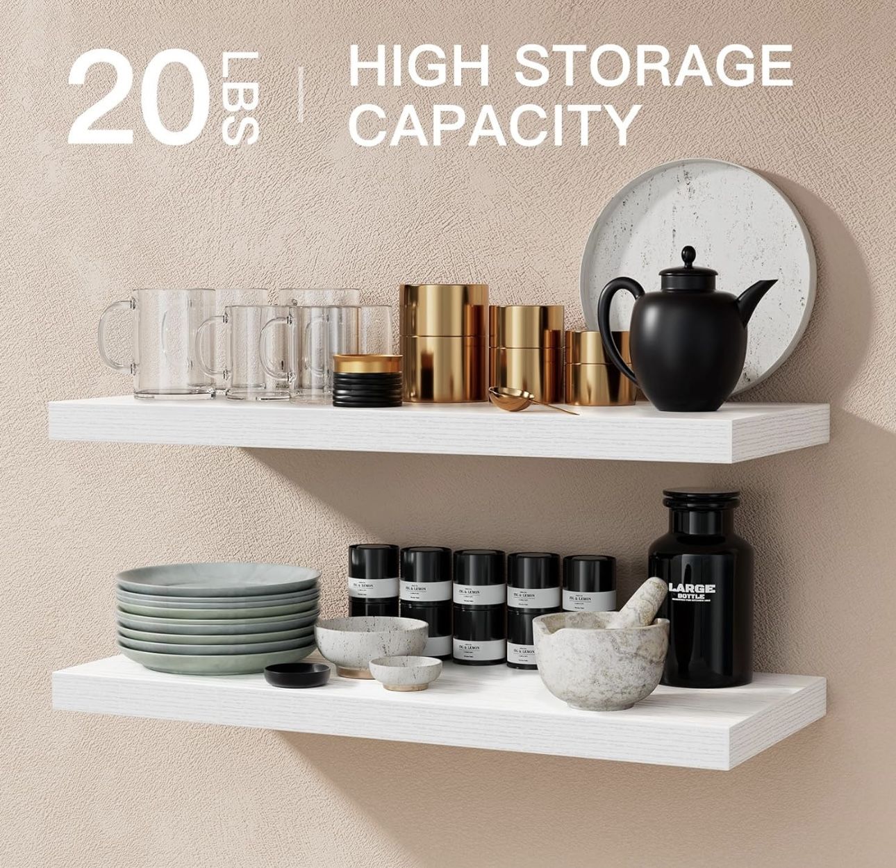 New In Box- Set Of White Floating Shelves 24 X 7
