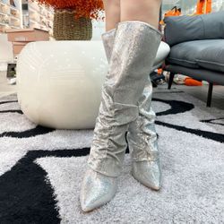Glaze Women Pull Up Sequence/non sequence Upper Knee High High Heel Boots