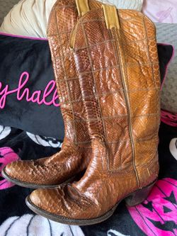 Vintage Nocona Python Snakeskin Patchwork Cowboy Western Boots Womens 7.5A L905