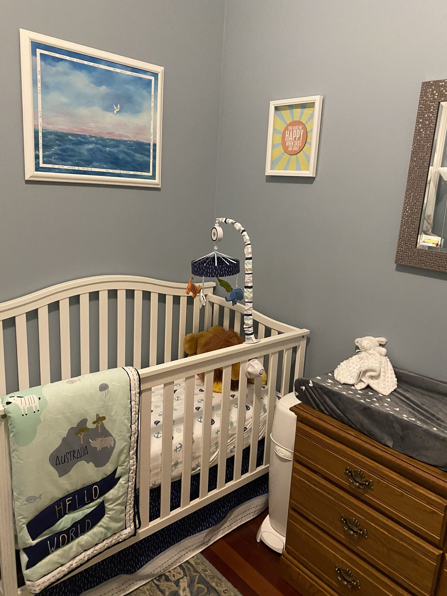 White crib + New Serta Reversible Baby/toddler Mattress 