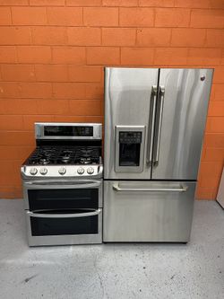 french doors fridge and double oven stove 