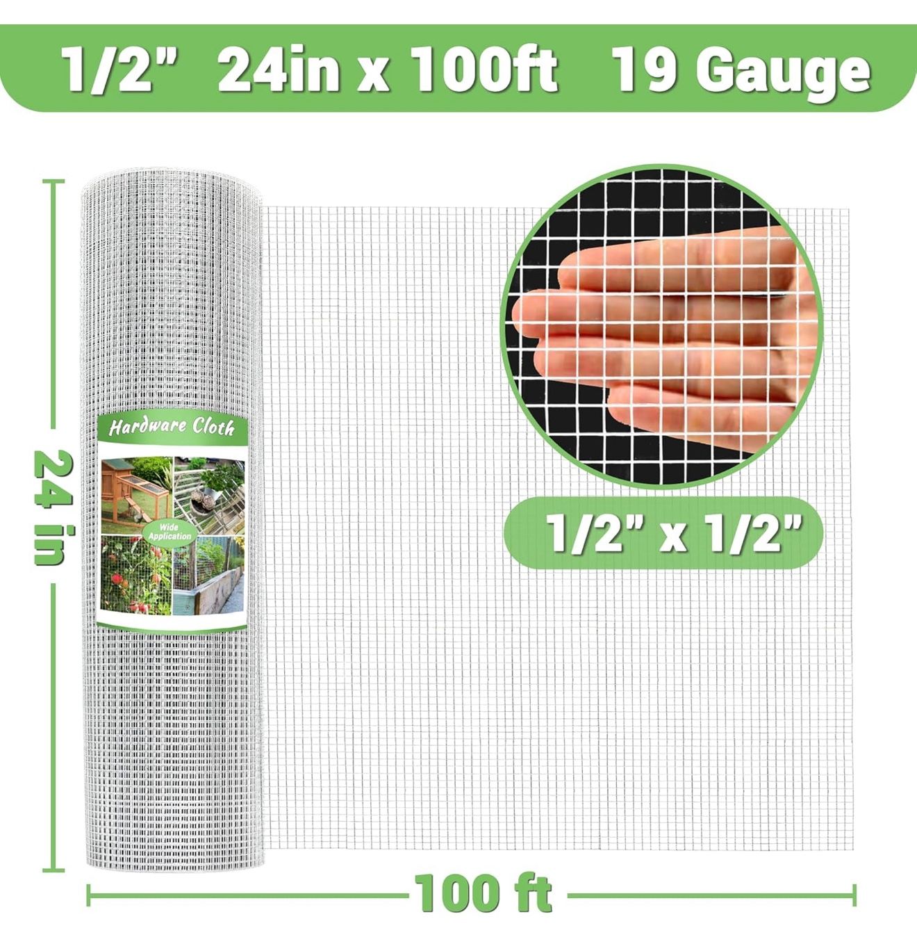 Hardware Cloth 1/2 inch 24in x 100 ft, Hot-dip Galvanized After Welding Chicken Wire Mesh, 19 Gauge Welded Chicken Wire Fencing for Chicken Coop and H