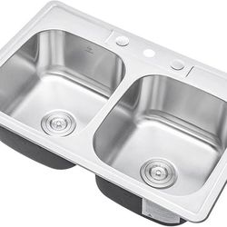 Top Mound Double Kitchen Sink 3322 18G (With 2 Drainers)