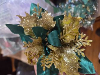 Gold Glitter Poinsettia Artificial Christmas Flower