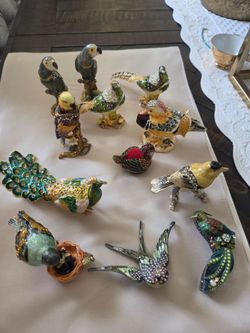 Jeweled Enamel Bird Figurine Collection – Set of 11