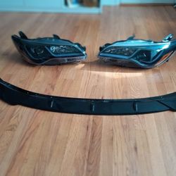 headlights and front bumper lip spoiler for toyota camry 2015