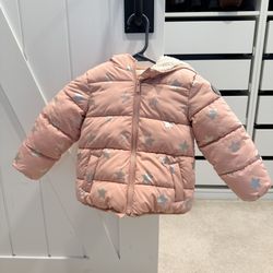 Toddler Girls 4 Year Old Baby Gap Pink W Silver Stars Winter Coat 