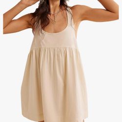 New Womens Summer Dresses Sleeveless Square Neck Mini Dress Open Back Casual Babydoll Sundress