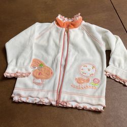 NWT Baby’s White Velour Zipper Ruffles  Adorned Sleeved Top, 9-12 mo
