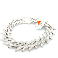 925 Silver CZ 9” Barb Wire Monaco Bracelet 70.40g 179714/13