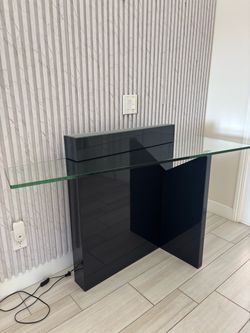 Modern Black Lacquer Table with Glass Top & LED