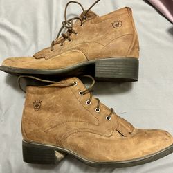 Y2K Ariat Brown Lace Up Kilte Fringe Low Ankle Roper Boots Size 7.5B Style 12225