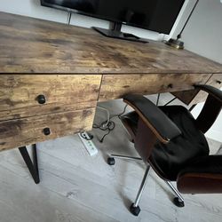 Mid-Century Style Wooden Desk + Office Chair