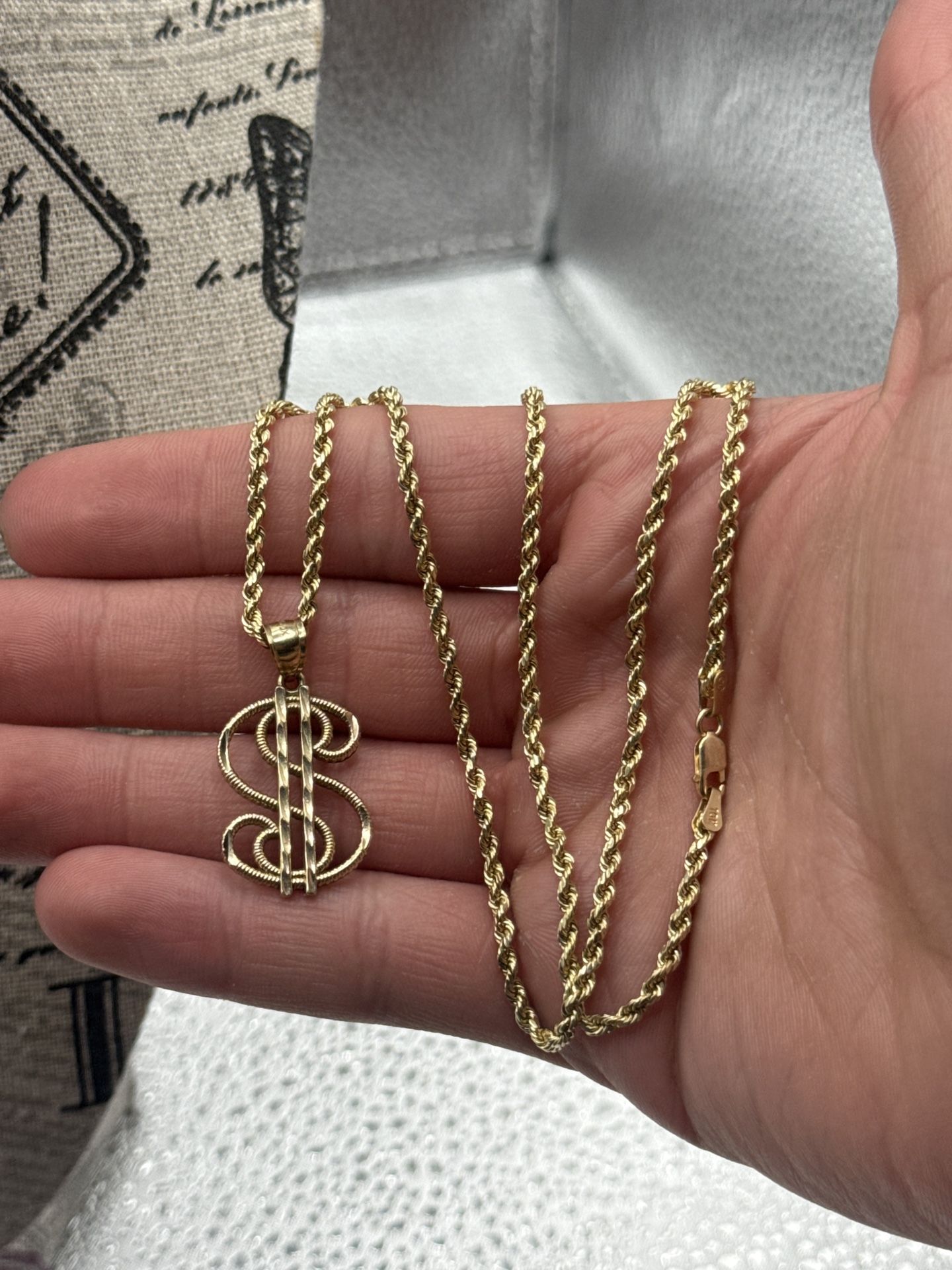 10K Rope Chain & Money Sign Pendant