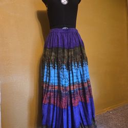 Tiered Maxi Skirt with a Multicolored Pattern.