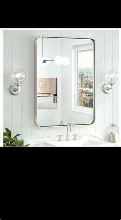 KeonJinn 20" W x 30" H Modern Aluminum Framed Bathroom Mirror in Brushed Nickel