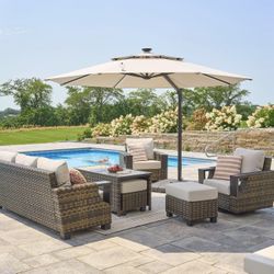 Large Patio Umbrella With Lights And Weighted Base