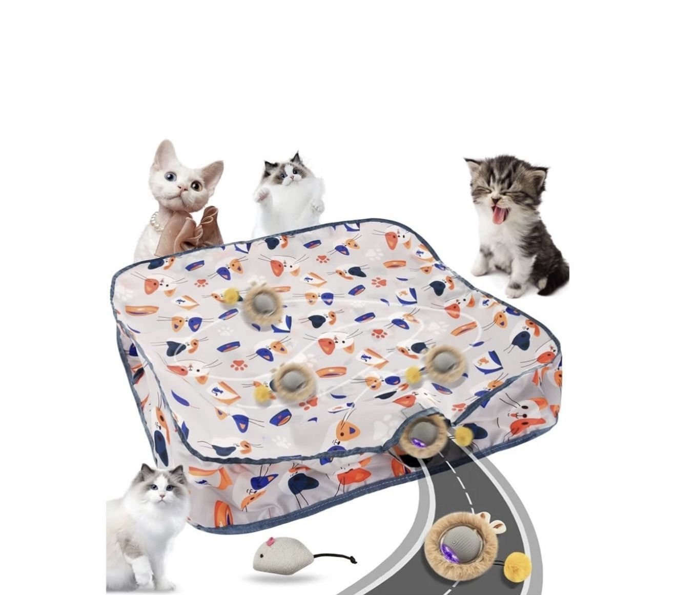 Interactive Cat Toys for Indoor Cats,Automatic Moving Cat Ball in Pouch,Chirping