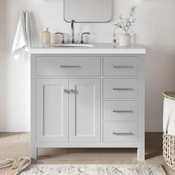 Bristol 36" Freestanding Bath Vanity in Gray with Quartz Top $250