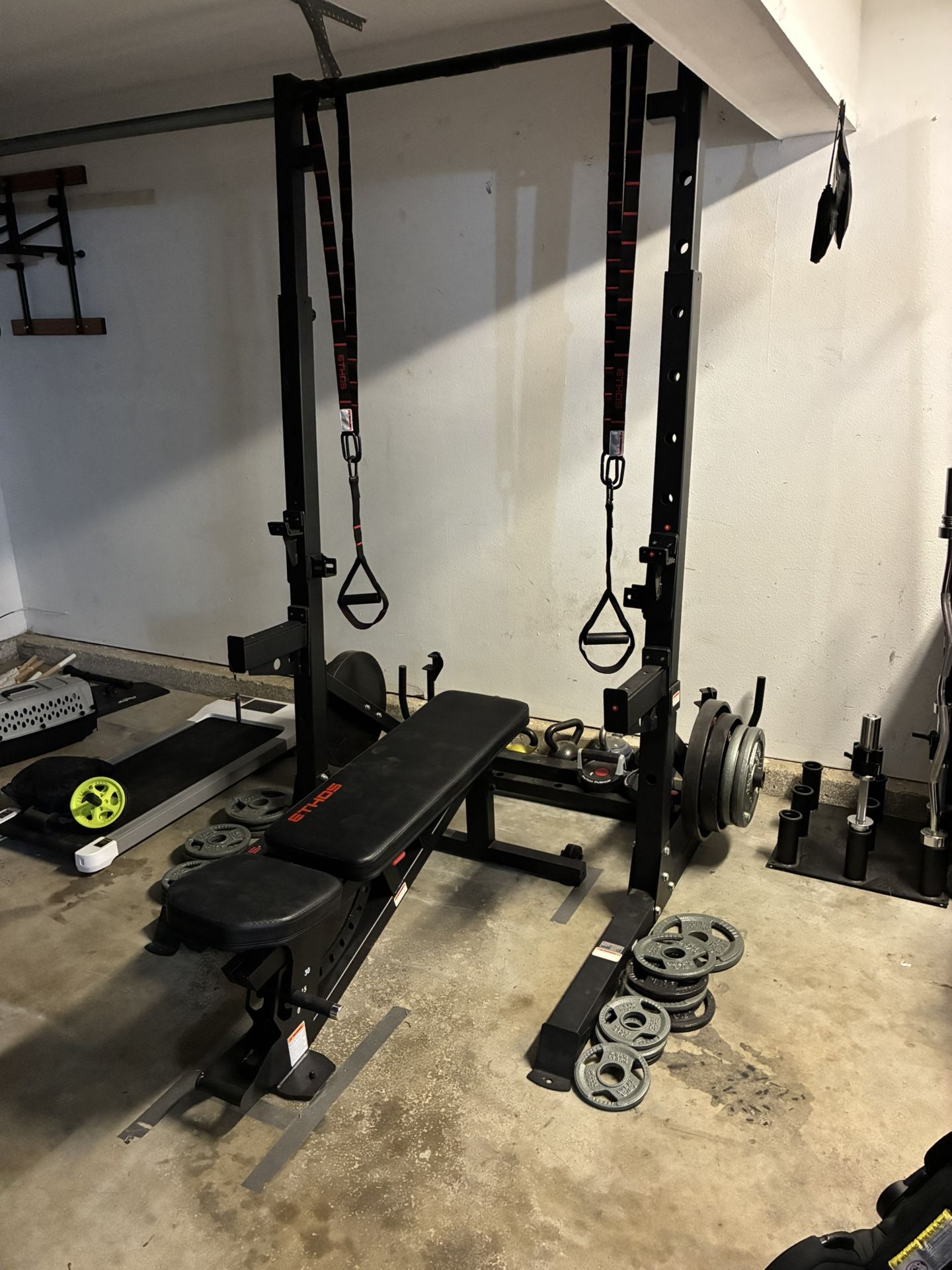 Squat Rack With Bench, Bars And Weights