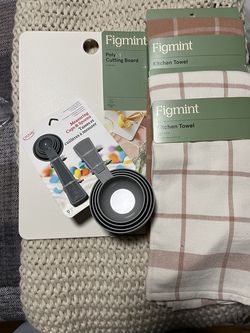 Figment Cutting Board, 2 Towels and Measuring Spoons and Cups