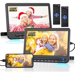 10.5" Dual Portable DVD Player for Car with 1080P HDMI Input, DESOBRY Rechargable Car DVD Player Dual Screen Play A Same or Two Different Movies, 5-Ho