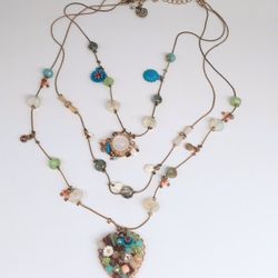 BETSY JOHNSON Woven Heart Layered Necklace from the Weave & Sew Collection