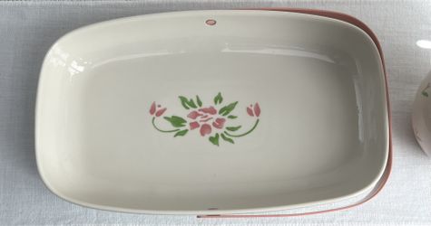 Vintage Teleflora Set Bedside Water Carafe & Tray w/ Handle Pink Flowers Tulips Thumbnail