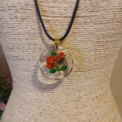 Rose Art 3d Glass Pdnt Rope Necklace 16"+2" Extension