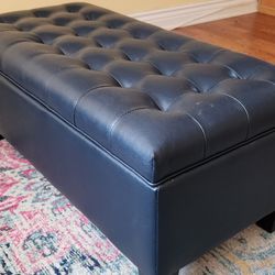 Blue Leather Ottoman with Storage 40' X 19'