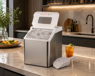 New Ice Machine Maker Countertop, 32 Ice Square Cubes Ready in 20 Mins, 33lbs in 24 hrs, Self-Cleaning Ice Machine, 2 Size Ice Cubes for Home Kitchen 