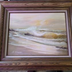 Vintage Seascape Oil Painting