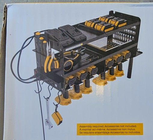 WALL MOUNT POWER TOOL ORGANIZER WITH POWER STRIP