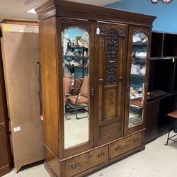 Vintage English Mahogany 2 Drawer Armoire w/ Suit Bar (Comes with Shelving)