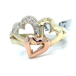 14Kt Tri Color Gold Hearts Ring 3.60g Size 7 I-1922
