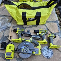 RYOBI ONE+ 18V  Drill,Impact Circular Saw Light 4-Tool Combo Kit