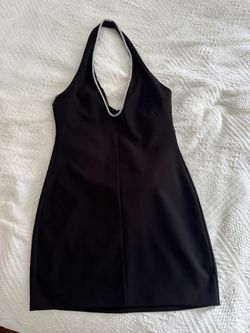 Zara Black Halter Mini Dress with Rhinestone Neckline