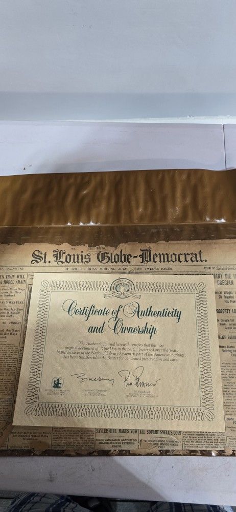 Extremely Rare Old Newspaper from 1909 with Certificate  Of Authenticity 