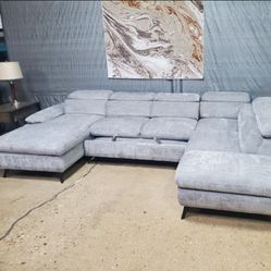 Beautiful Gray Sleeper Sectional With Storage (New)