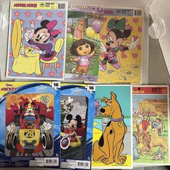 Vintage And Newer  Kids Puzzles Disney Scooby Dora Lot Of (7)